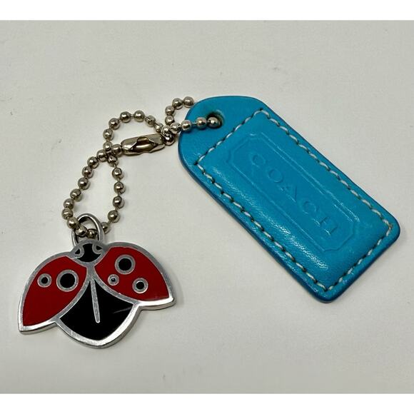 Coach Vtg Ladybug Bag Charm Y2k Metal Turquoise Hang Tag. Rare. - Picture 1 of 5
